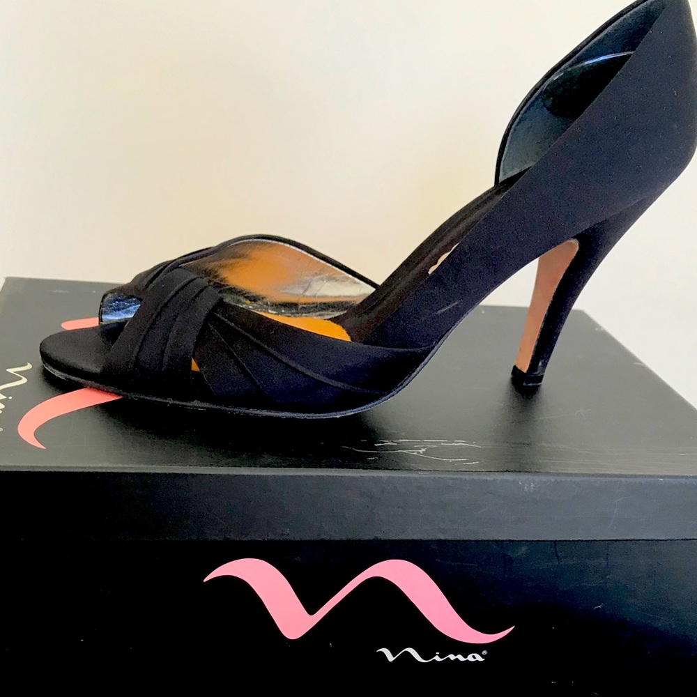 Nina Ettora Black Luster silk cloth-covered pumps/high heel